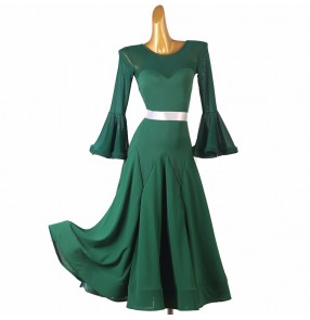 Dark Green Ballroom dance dresses for women girls foxtrot smooth dance long gown rhythm ballroom stage performance costumes for female with sashes